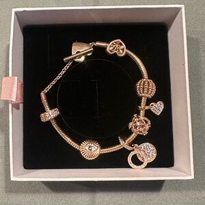 Rose Gold Pandora Heart Clasp Bracelet with Pandora Charms included